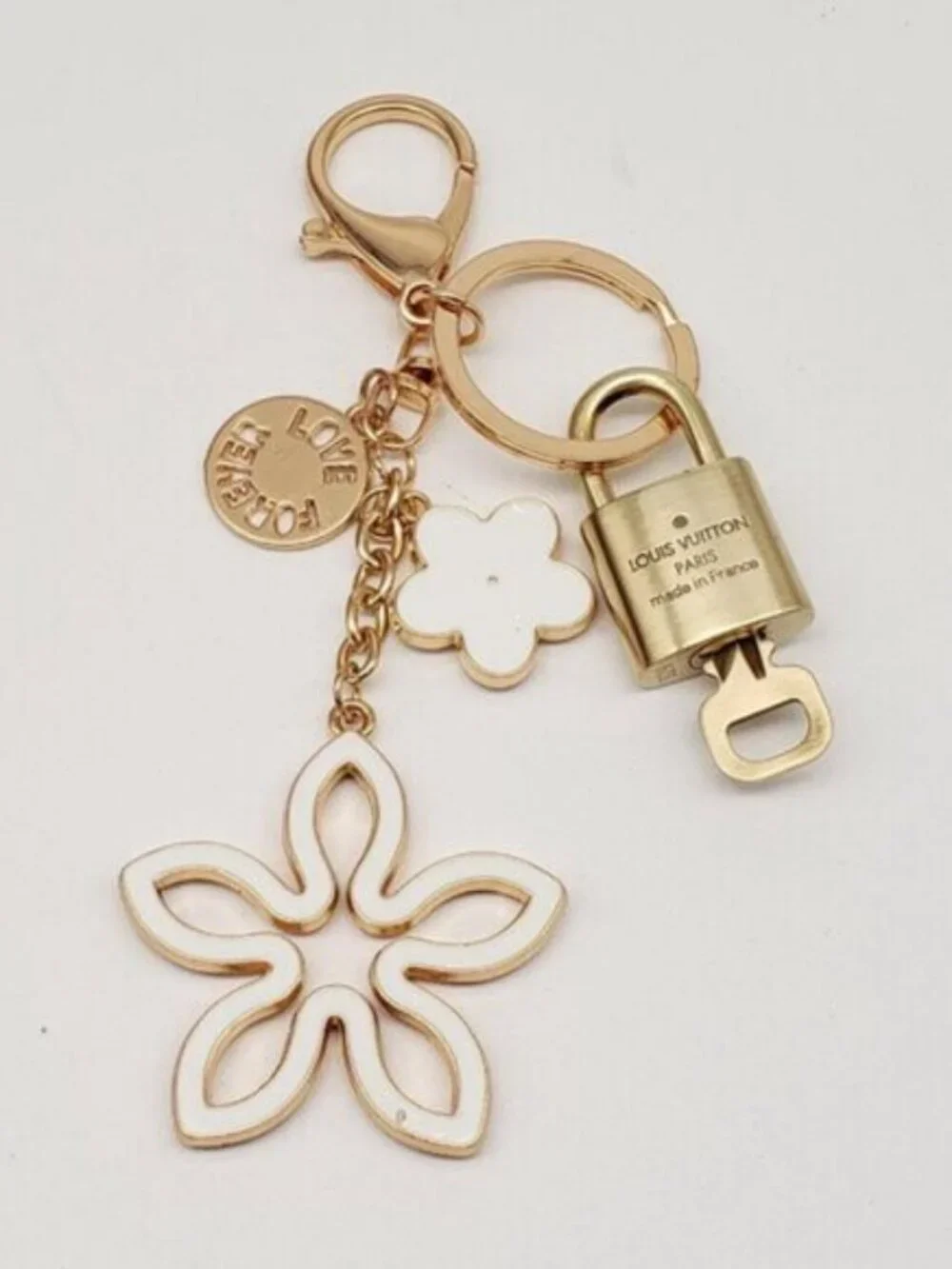 Louis Vuitton Gold & White Flower Keychain Charm